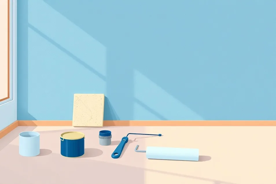 Outils de peinture disposés dans l'ordre des étapes du chantier